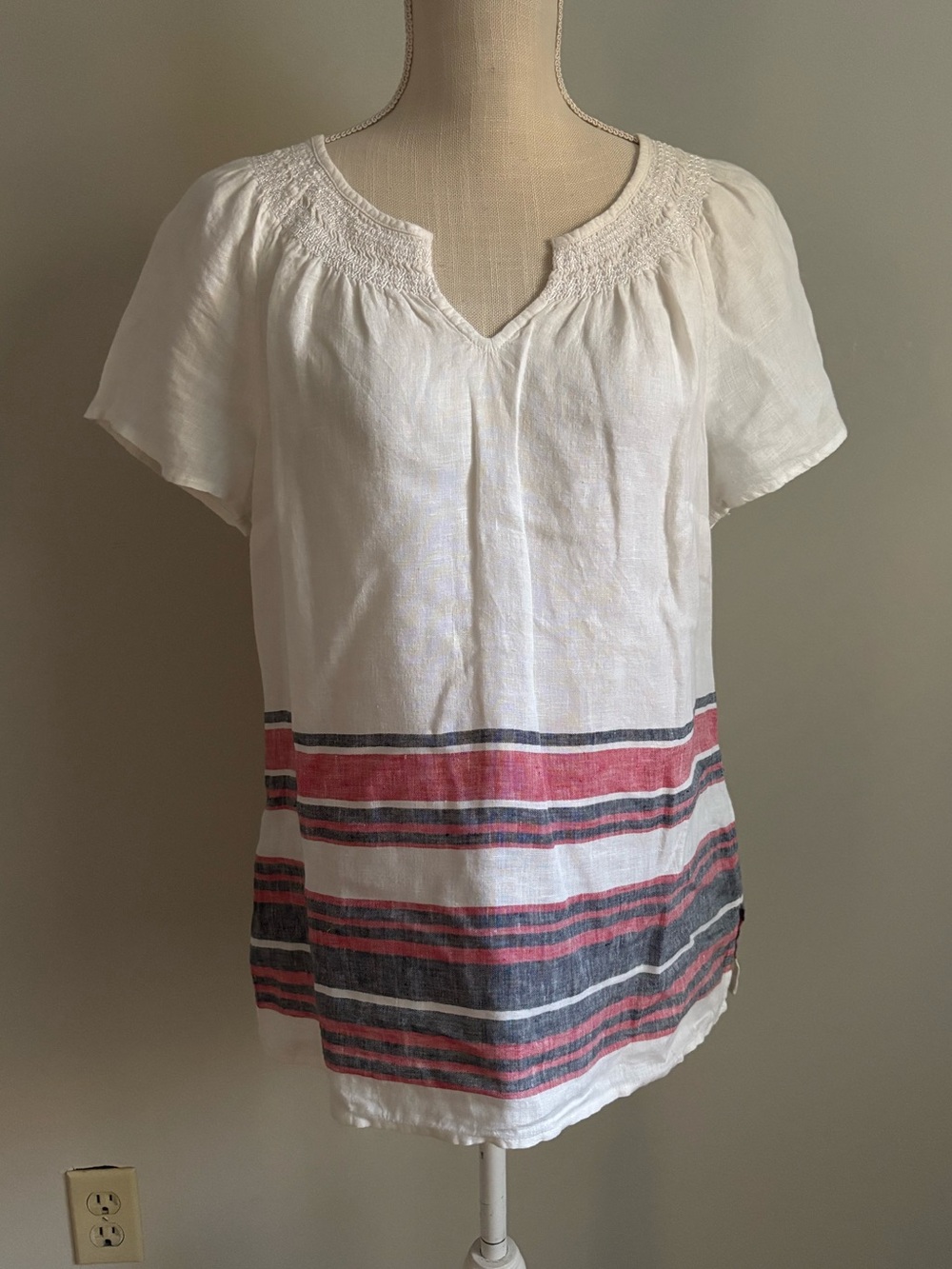 Short Sleeve Linen Striped Top